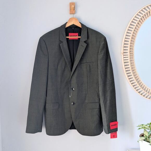 HUGO Hugo Boss Arti 214x Performance Extra Slim Suit Wool Jacket Grey 42R New - Picture 1 of 11